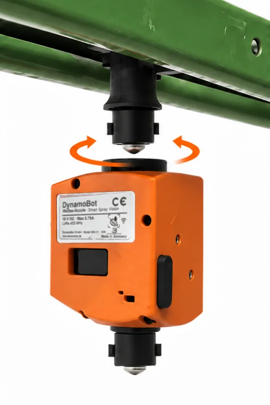Das orangefarbene WeSee-Modul wird unter dem Gestänge auf den Düsenkörper gedreht.